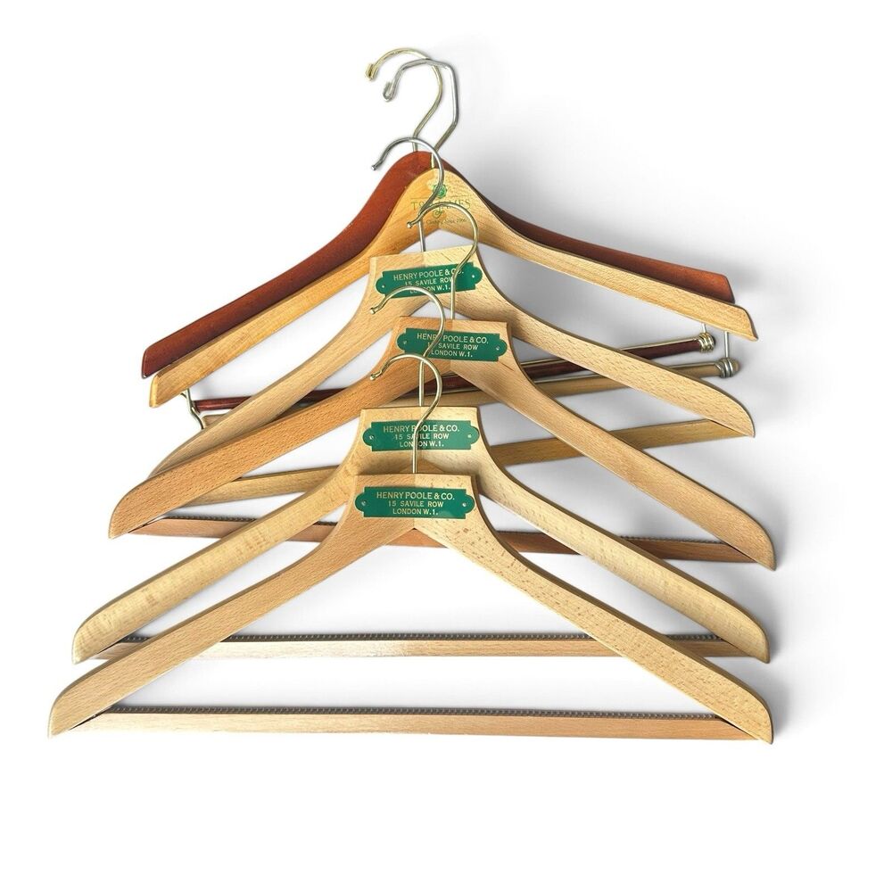 Lot Of 6 Henry Poole Saville Row (4), Tom James Paul Stuart Wooden Coat Hangers